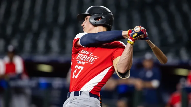 Griffin Burkholder during the MLB Draft Combine at Chase Field.