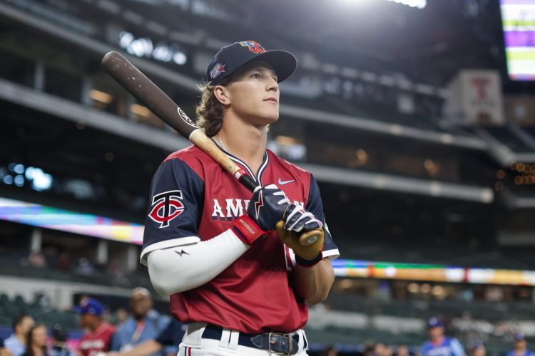 Luke Keaschall standing with bat at Futures game (2024)