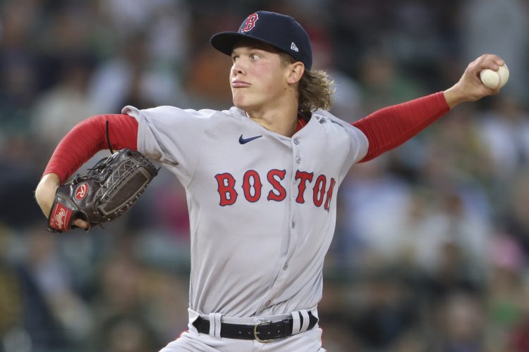 Boston Red Sox starting pitcher Connelly Early throws to an Athletics batter during the first inning of a baseball game as he make his MLB Debut, Tuesday, Sept. 9, 2025, in West Sacramento, Calif.