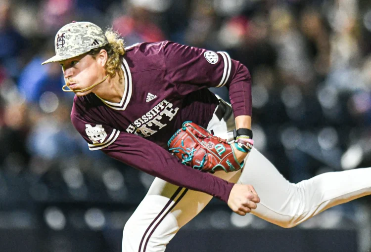 Khal Stephen throwing a pitch for Mississipi State