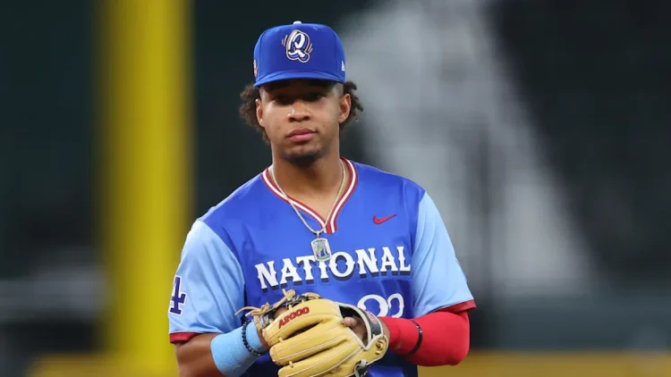 Jeral Perez at the Futures Game wearing the National League jersey